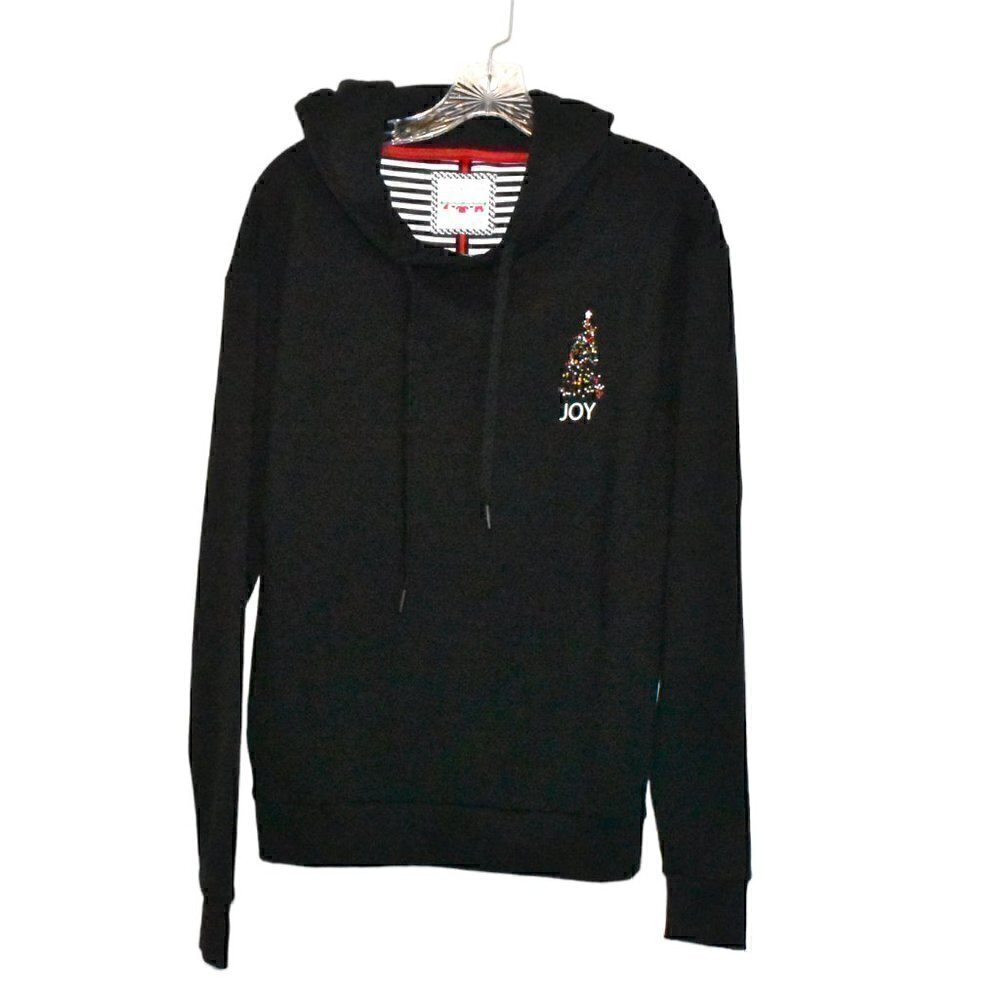 Denim & Flower Holiday Joy Christmas Pullover Hoodie Black Size S